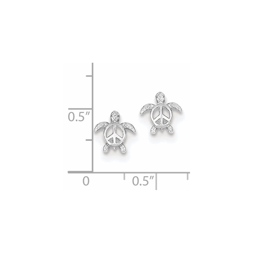 14k White Gold 8 mm Peace Turtle Post Earrings (0.65 grams)