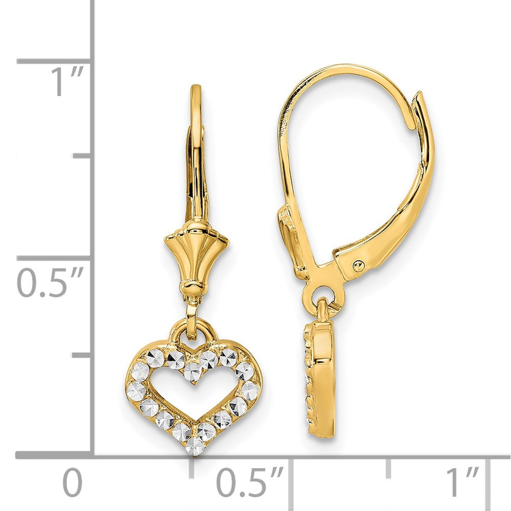 14k Yellow & Rhodium 8.8 mm  D/C Heart Leverback Earrings (1.97 grams)