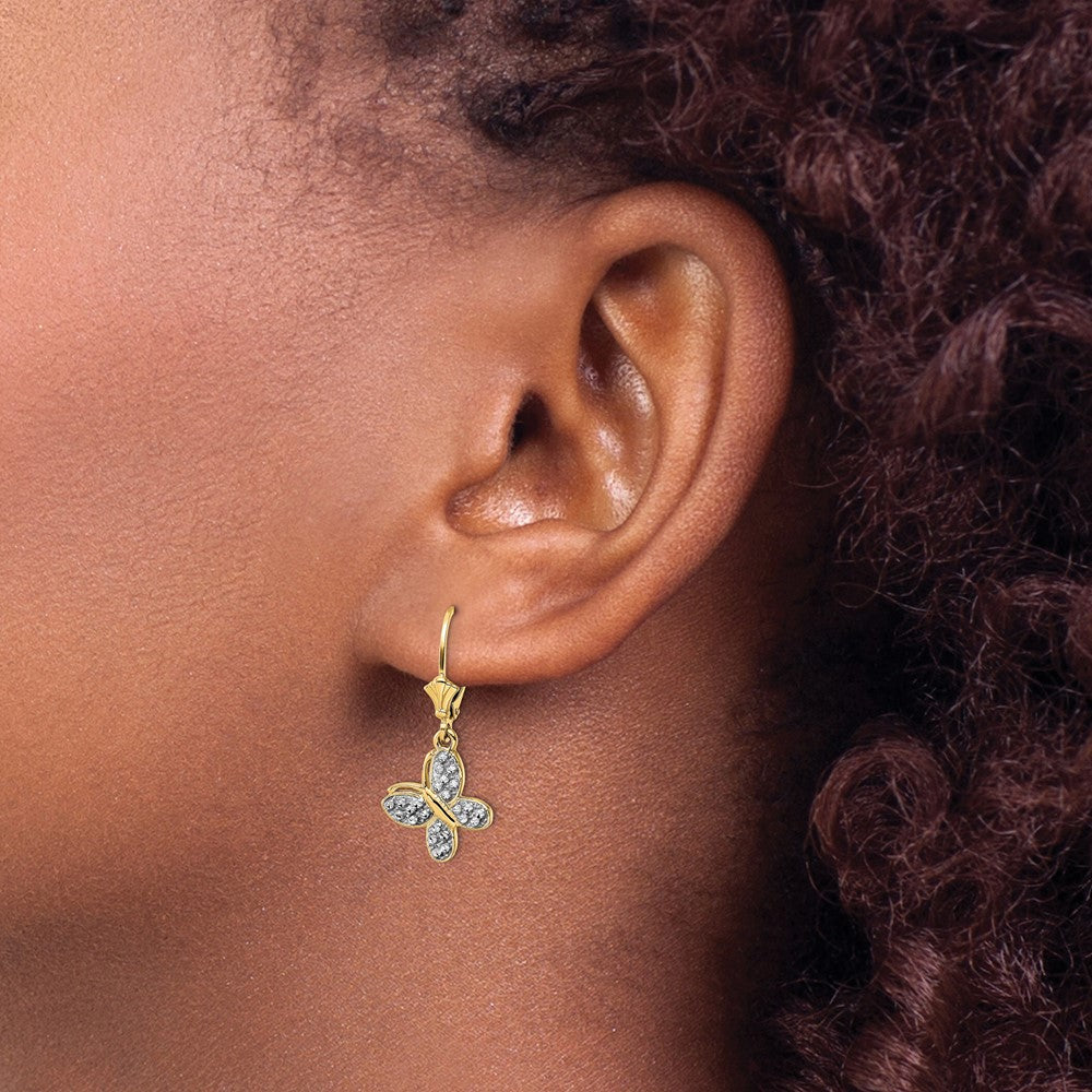 14k and White Rhodium Diamond-cut Fancy Butterfly Dangle Leverback Earrings (3.28 grams)