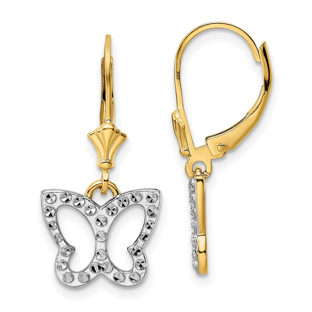 14k and White Rhodium Diamond-cut Butterfly Dangle Leverback Earrings (2.6 grams)