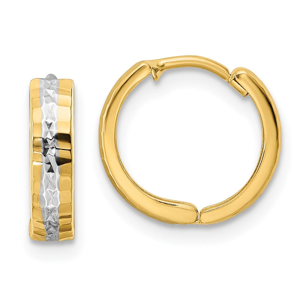 14k Yellow & Rhodium 12.65 mm Hinged Hoop Earrings (1.02 grams)