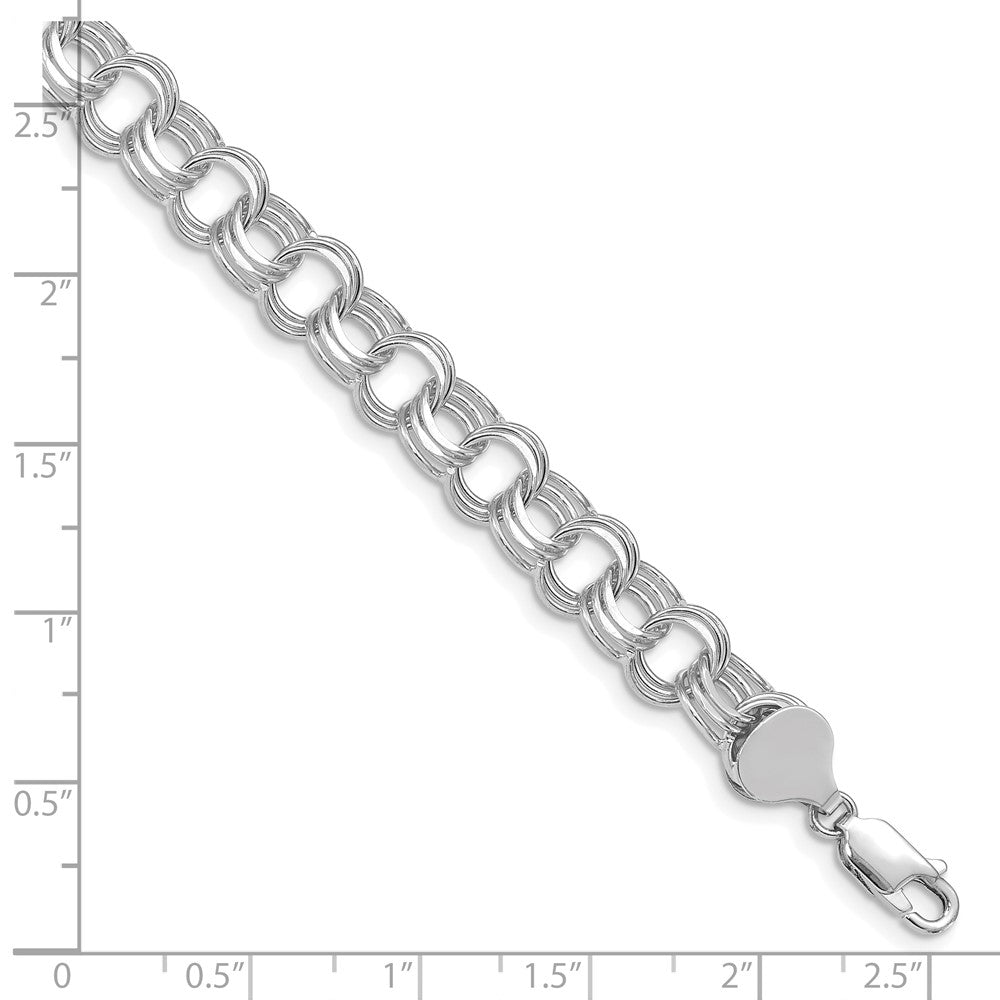 14k White Gold 8.5 mm Triple Link Charm Bracelet (10.49 grams)