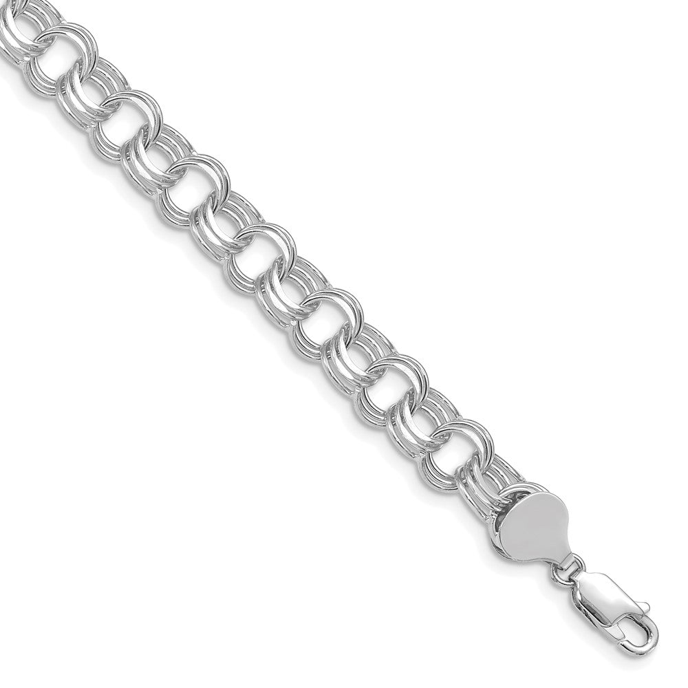 14k White Gold 8.5 mm Triple Link Charm Bracelet (10.49 grams)