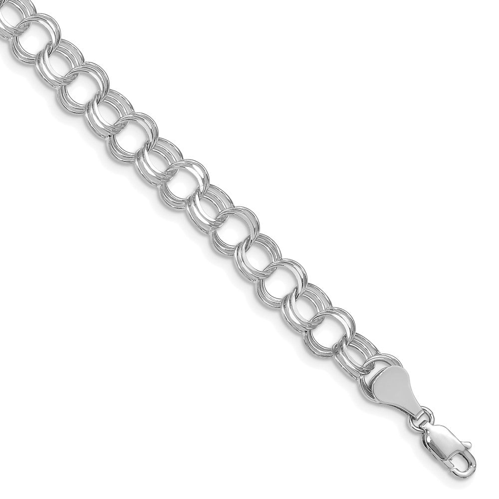 14k White Gold 7 mm Triple Link Charm Bracelet (6.01 grams)