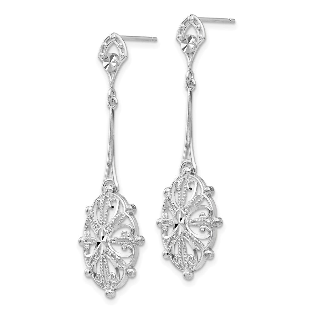 14k White Gold 13 mm Diamond-cut Filigree Earrings (2.34 grams)