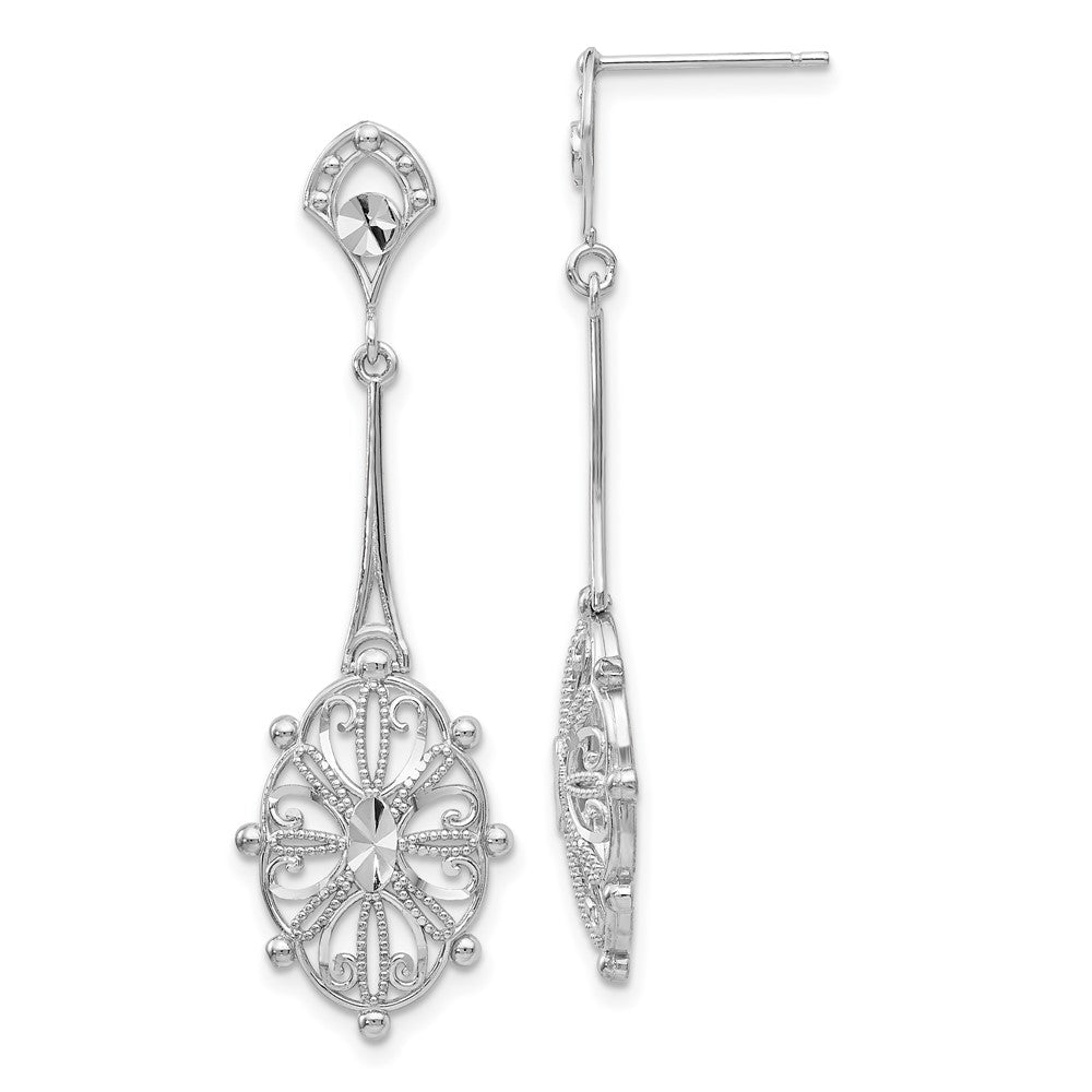 14k White Gold 13 mm Diamond-cut Filigree Earrings (2.34 grams)