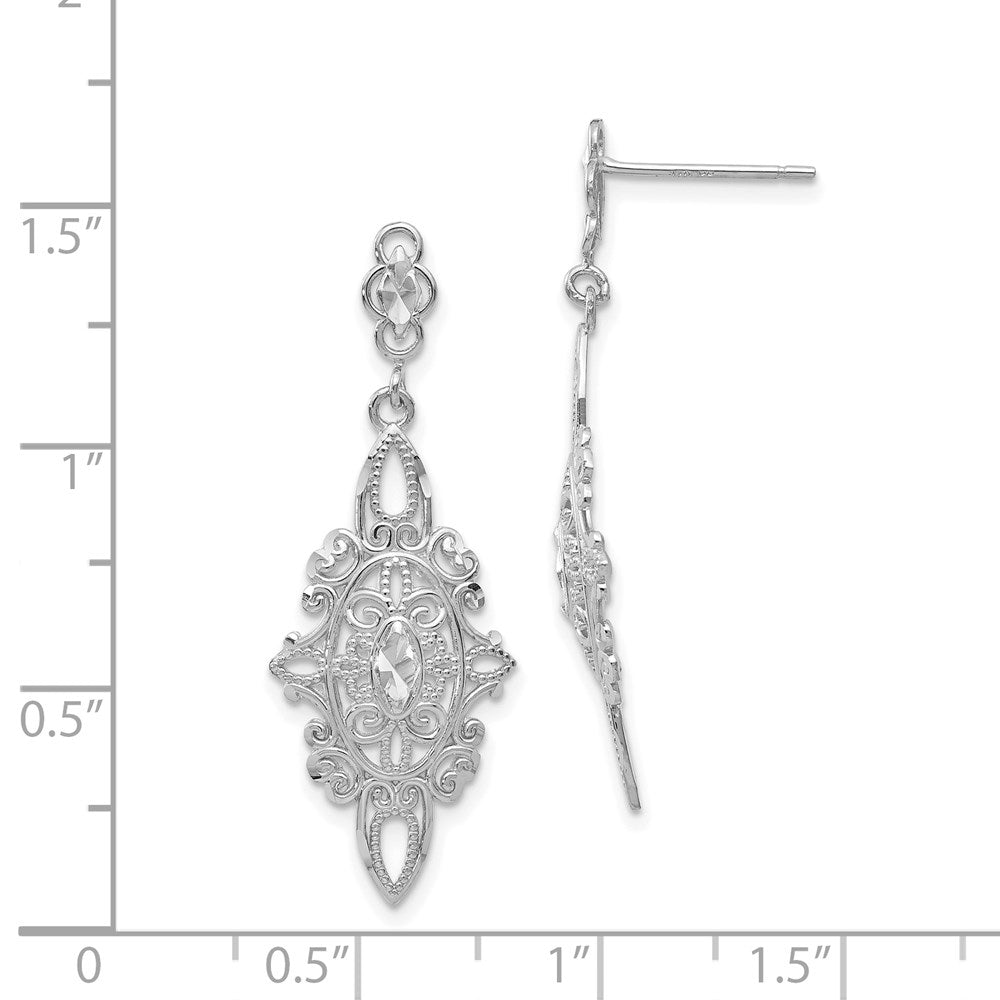 14k White Gold 13 mm Diamond-cut Filigree Dangle Earrings (2.21 grams)