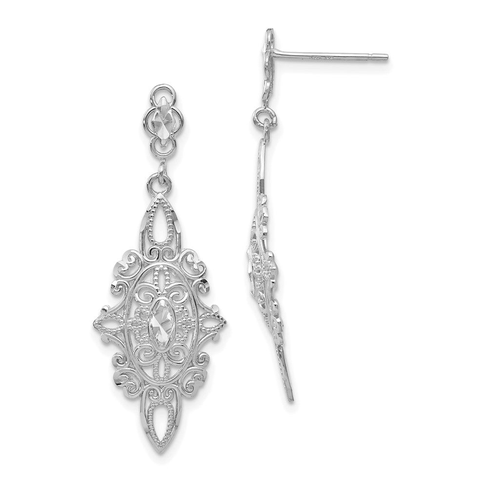 14k White Gold 13 mm Diamond-cut Filigree Dangle Earrings (2.21 grams)