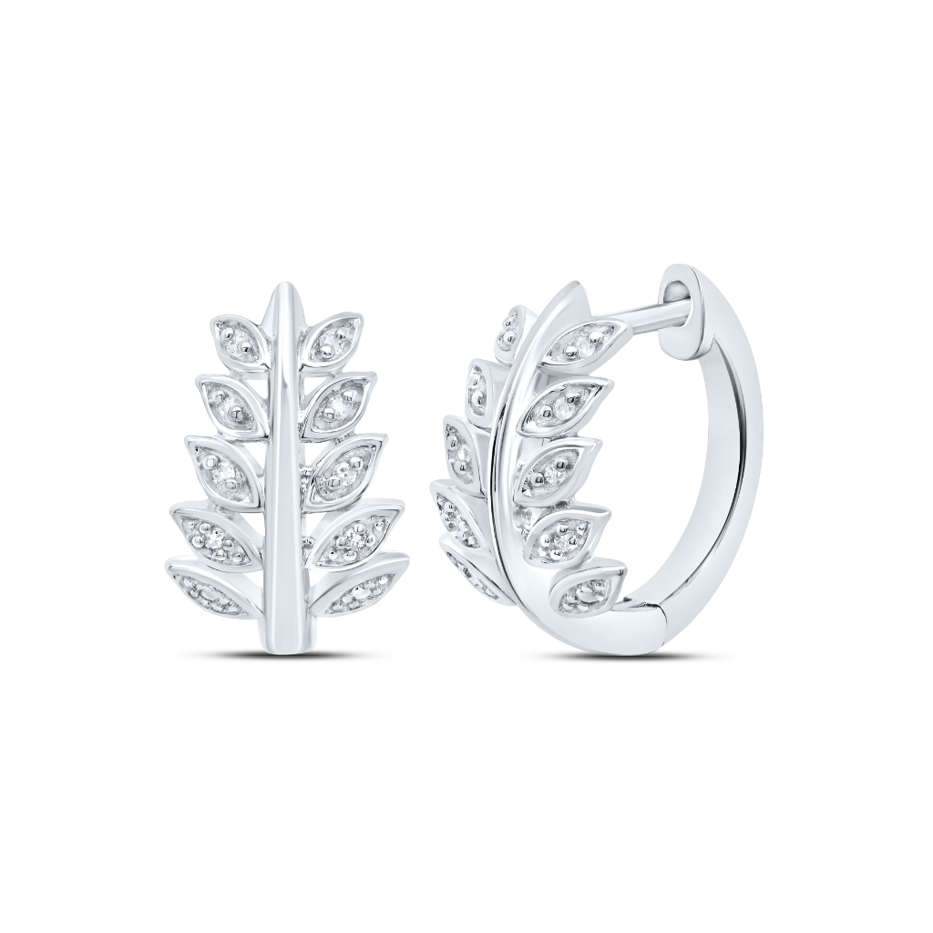 Sterling Silver 1/20Ctw-Dia P1 Gift Leaf Hoop Earring