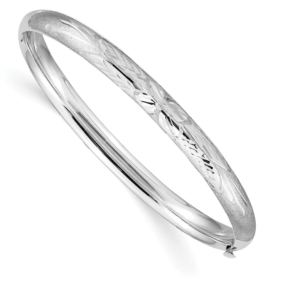 14k 3/16 White Gold Florentine Hinged Baby Bangle (4.58 grams)