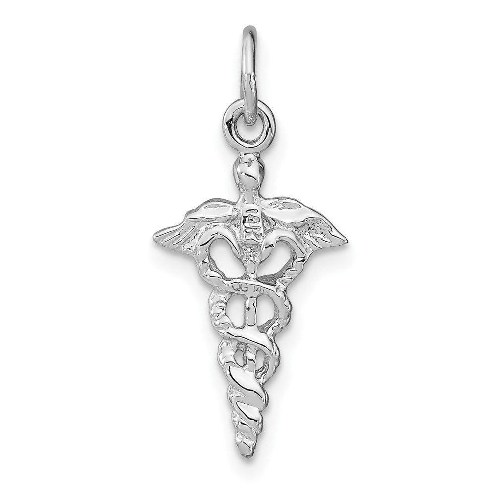 14k White Gold 11 mm 3-D Caduceus Charm (0.97 grams)