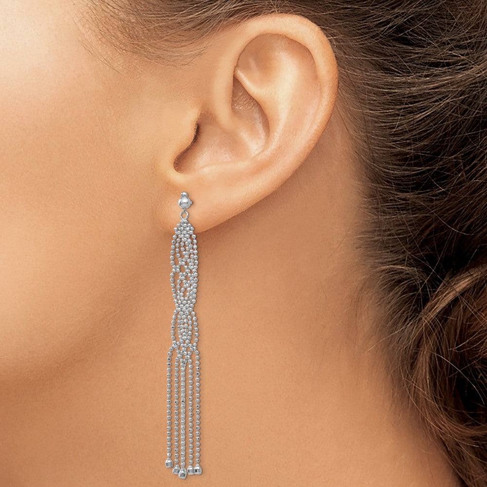 14k White Gold 11 mm  Bead Chain Earrings (3.66 grams)