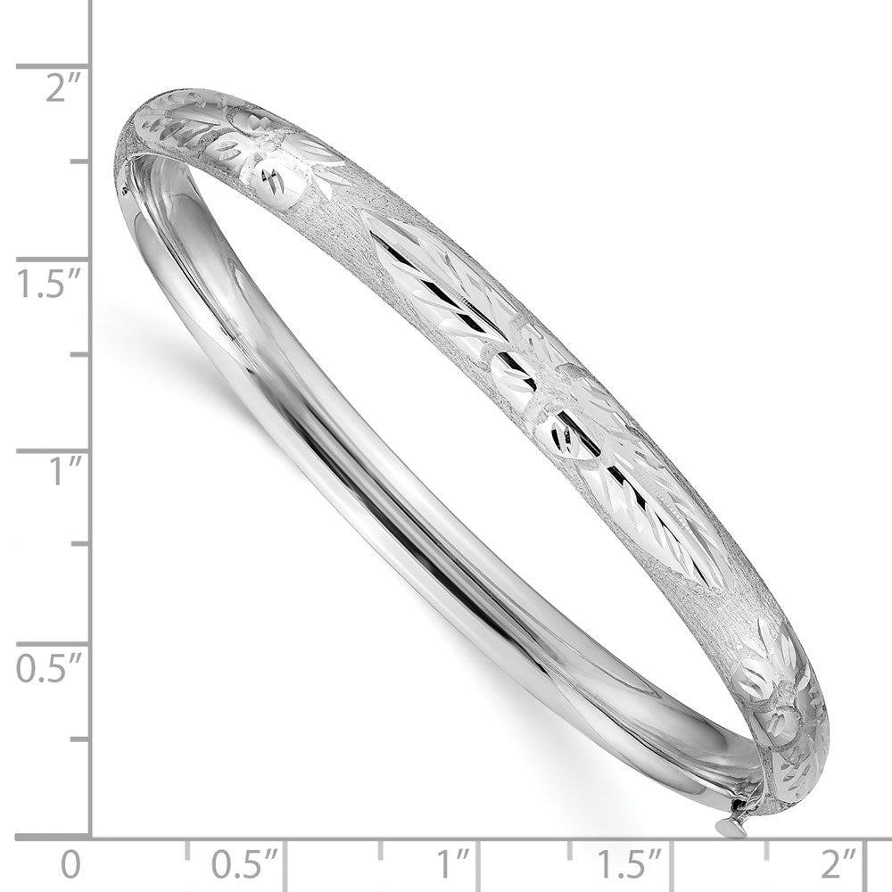 14k White Gold 6 mm 4/1 White Gold Florentine Engraved Hinged Bangle (6.86 grams)