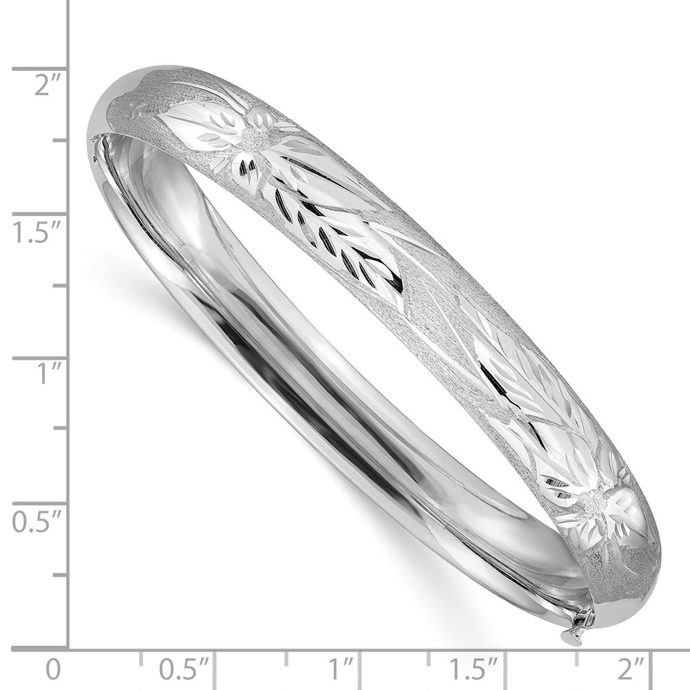 14k White Gold 8 mm 5/16 White Gold Florentine Engraved Hinged Bangle (9.5 grams)