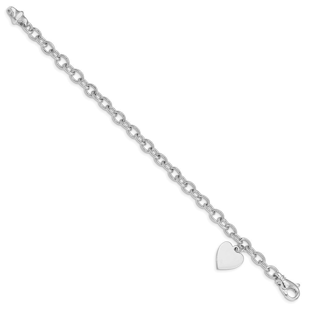 14k White Gold 13 mm in Polished Engravable Link with Heart Charm Bracelet (12.51 grams)