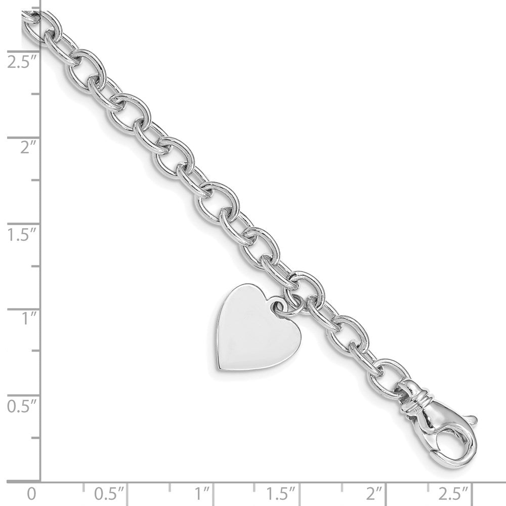 14k White Gold 13 mm in Polished Engravable Link with Heart Charm Bracelet (12.51 grams)