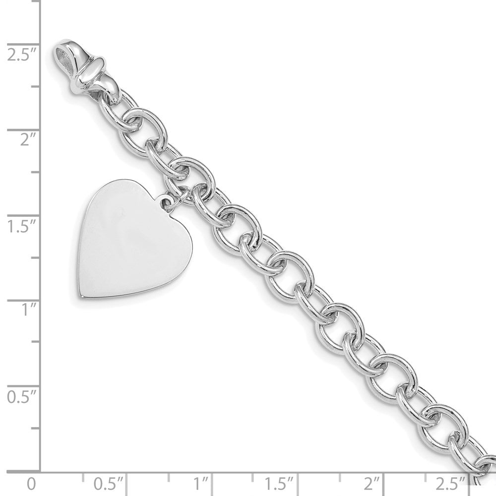 14k White Gold 17.5 mm in Polished Engravable Link with Heart Charm Bracelet (17.6 grams)