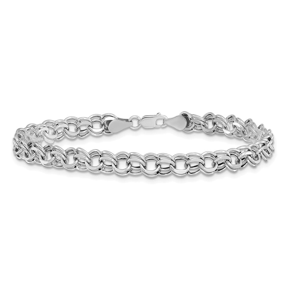 14k White Gold 5.5 mm Double Link Charm Bracelet (3.58 grams)