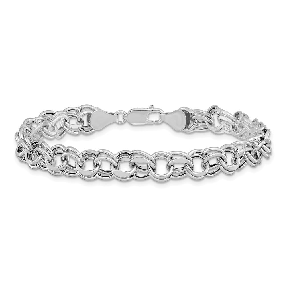 14k White Gold 7.5 mm Double Link Charm Bracelet (5.73 grams)