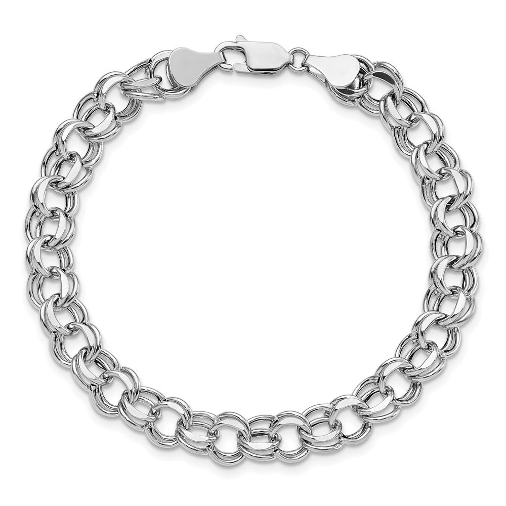 14k White Gold 7.5 mm Double Link Charm Bracelet (5.73 grams)