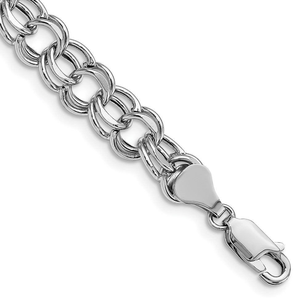 14k White Gold 7.5 mm Double Link Charm Bracelet (5.73 grams)