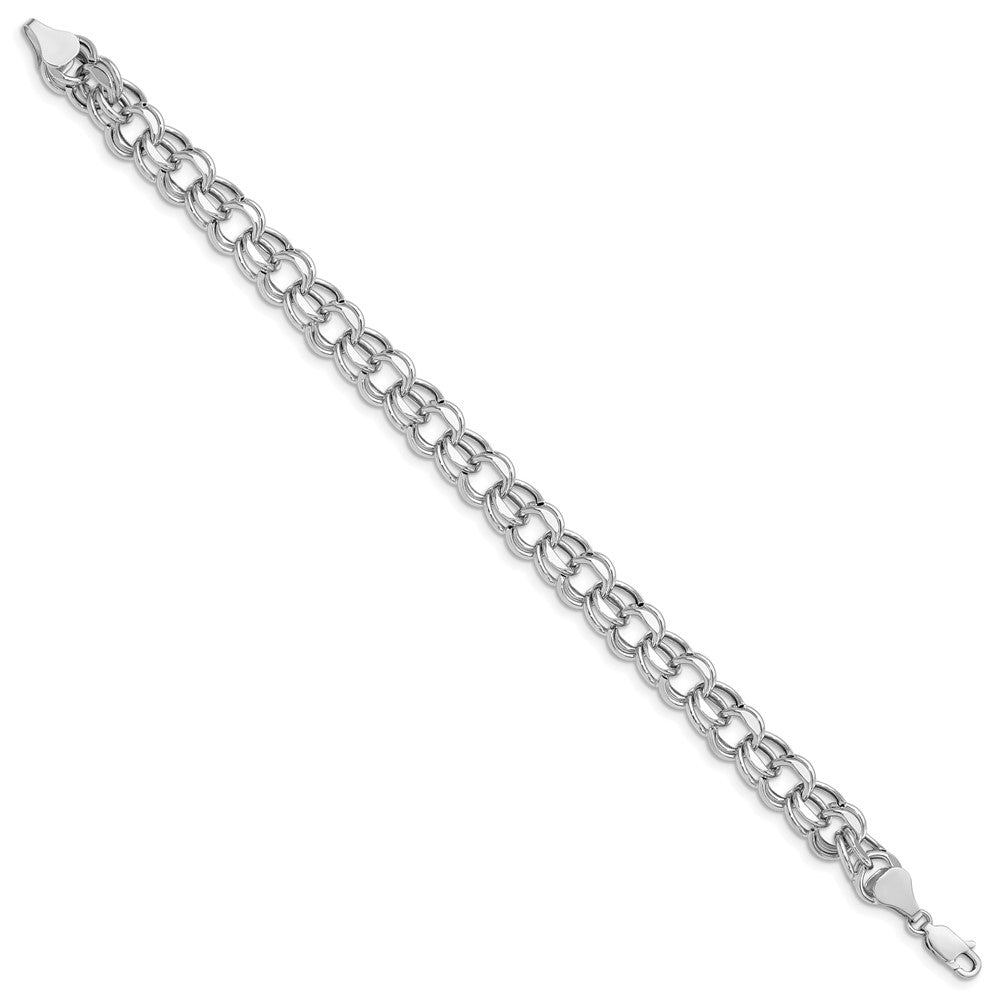 14k White Gold 8 mm Double Link Charm Bracelet (8.95 grams)