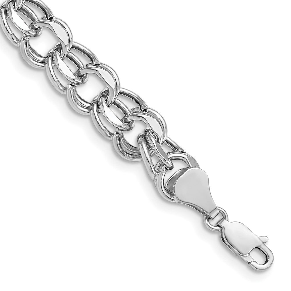 14k White Gold 8 mm Double Link Charm Bracelet (8.95 grams)