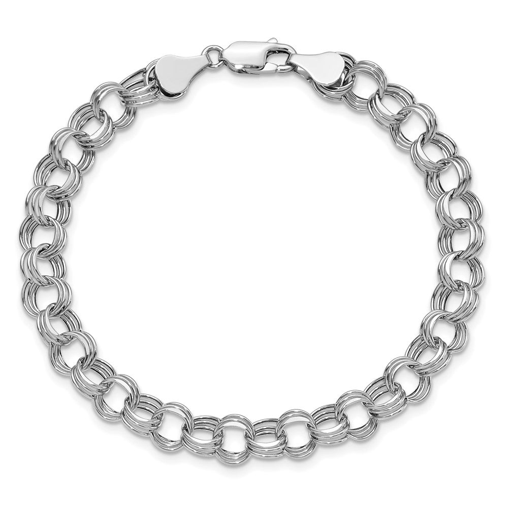 14k White Gold 7 mm Triple Link Charm Bracelet (4.05 grams)
