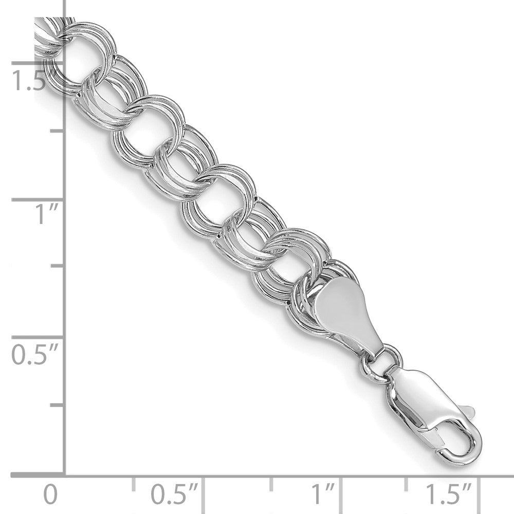 14k White Gold 7 mm Triple Link Charm Bracelet (4.05 grams)