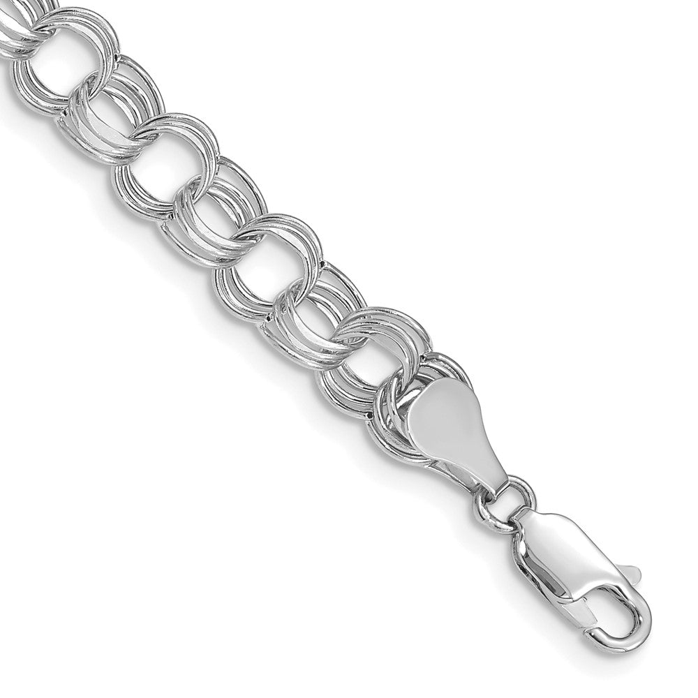 14k White Gold 7 mm Triple Link Charm Bracelet (4.05 grams)