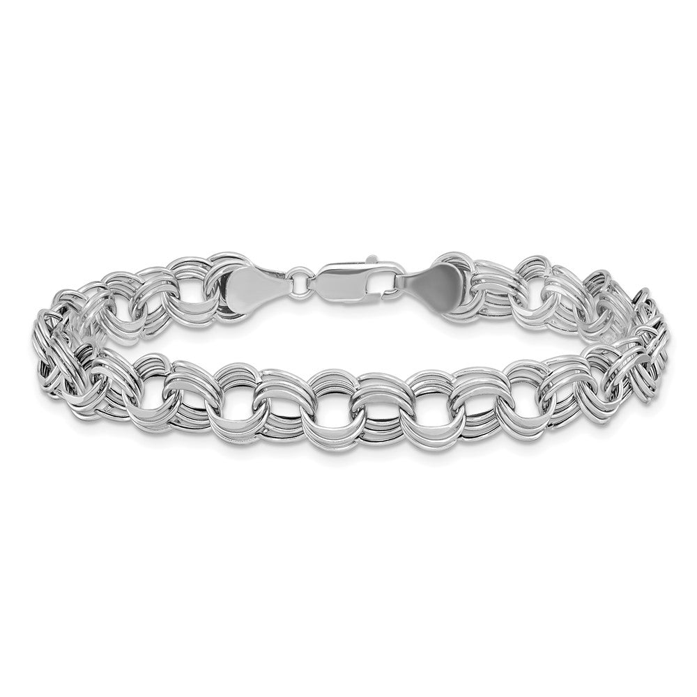 14k White Gold 8 mm Triple Link Charm Bracelet (5.69 grams)