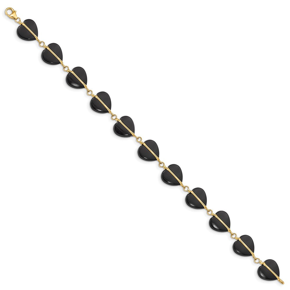 14k Black Onyx Hearts 7 inch Bracelet (4.66 grams)