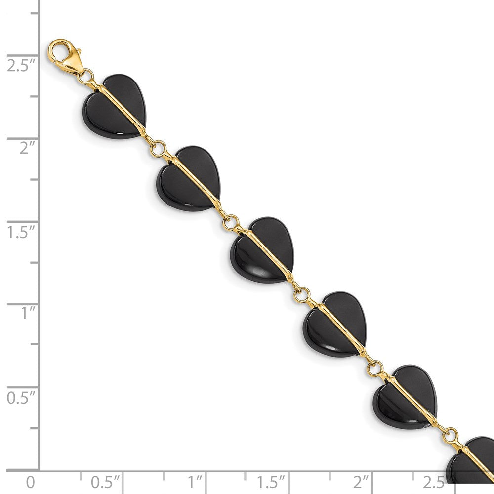 14k Black Onyx Hearts 7 inch Bracelet (4.66 grams)