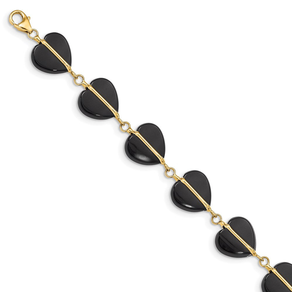 14k Black Onyx Hearts 7 inch Bracelet (4.66 grams)