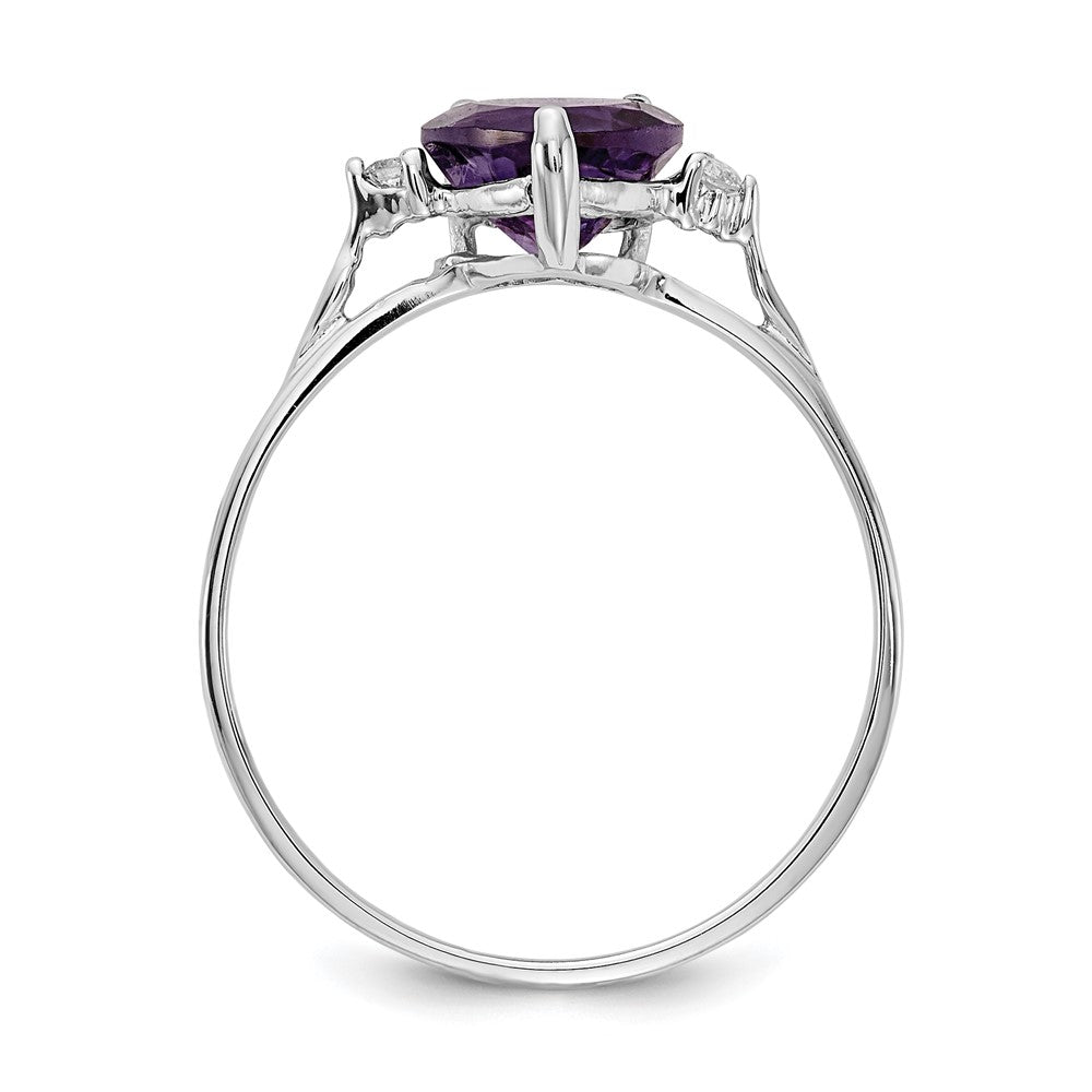 14k White Gold 7mm Heart Amethyst AA Diamond ring (1.42 grams)