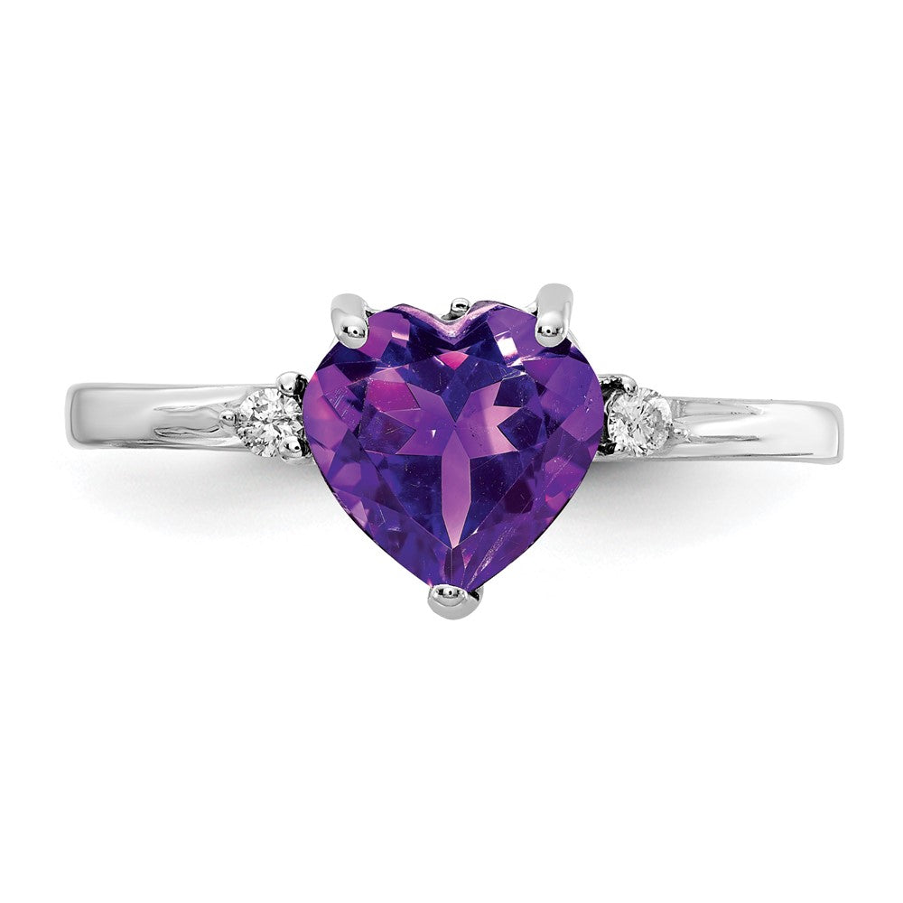 14k White Gold 7mm Heart Amethyst AA Diamond ring (1.42 grams)