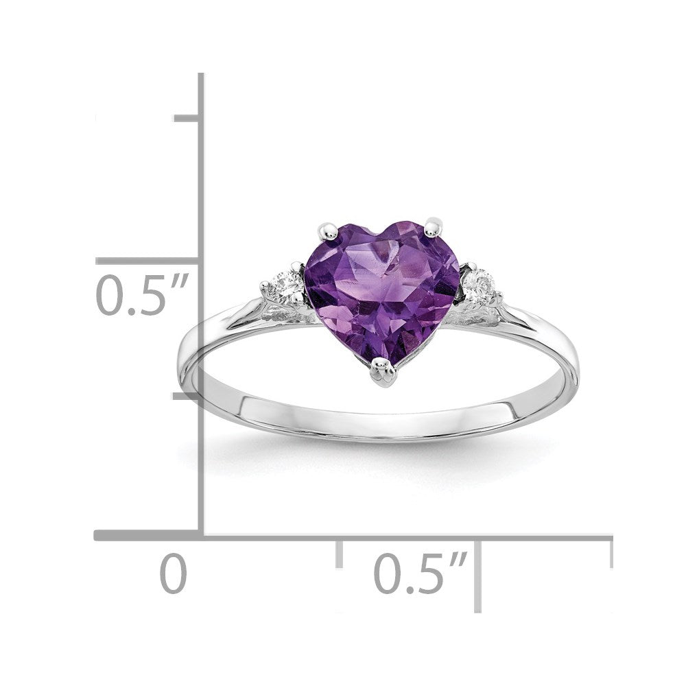 14k White Gold 7mm Heart Amethyst AA Diamond ring (1.42 grams)