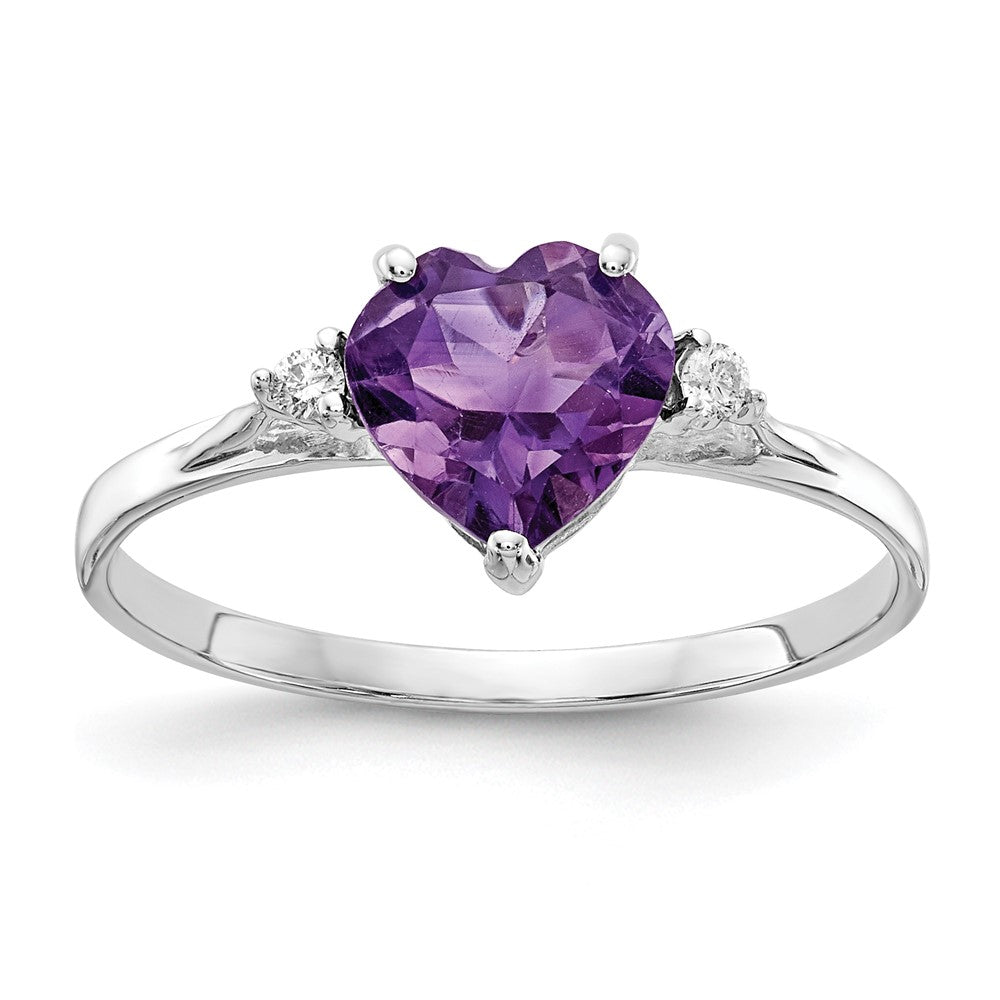 14k White Gold 7mm Heart Amethyst AA Diamond ring (1.42 grams)