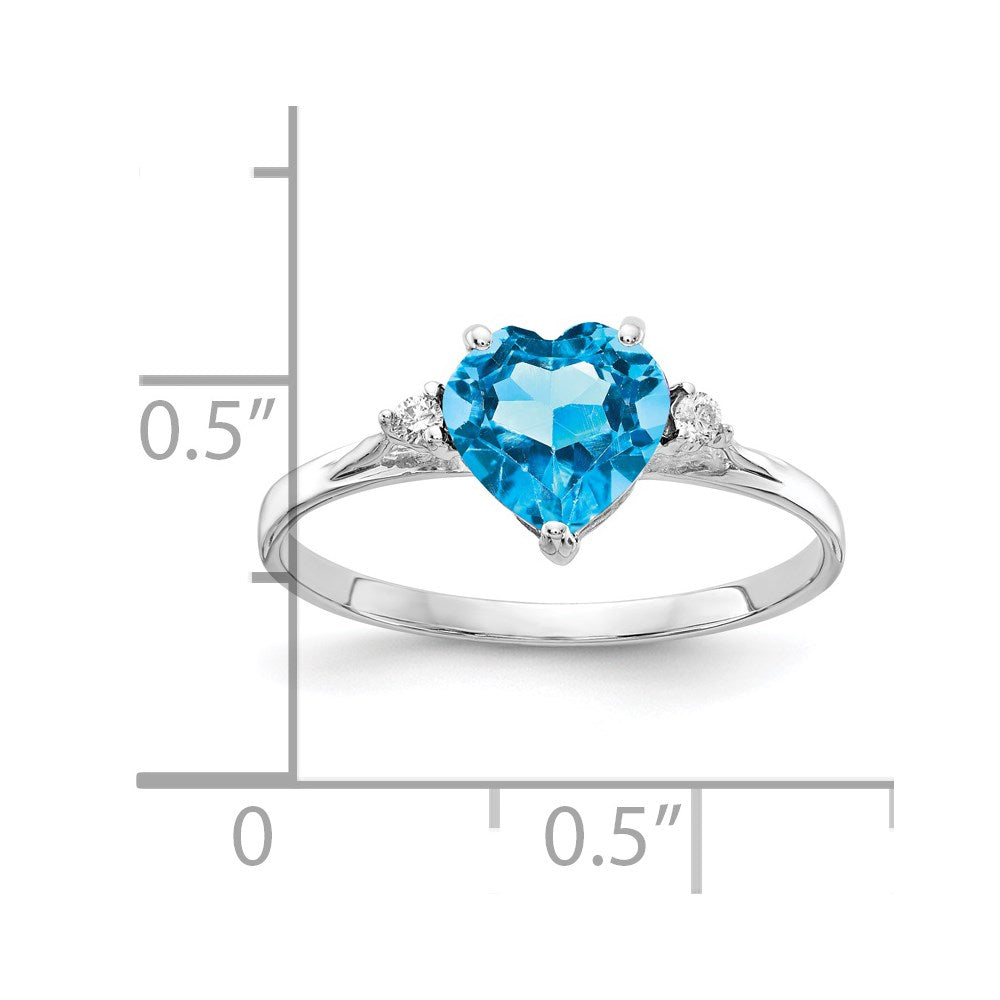 14k White Gold 7mm Heart Blue Topaz A Diamond ring (1.42 grams)