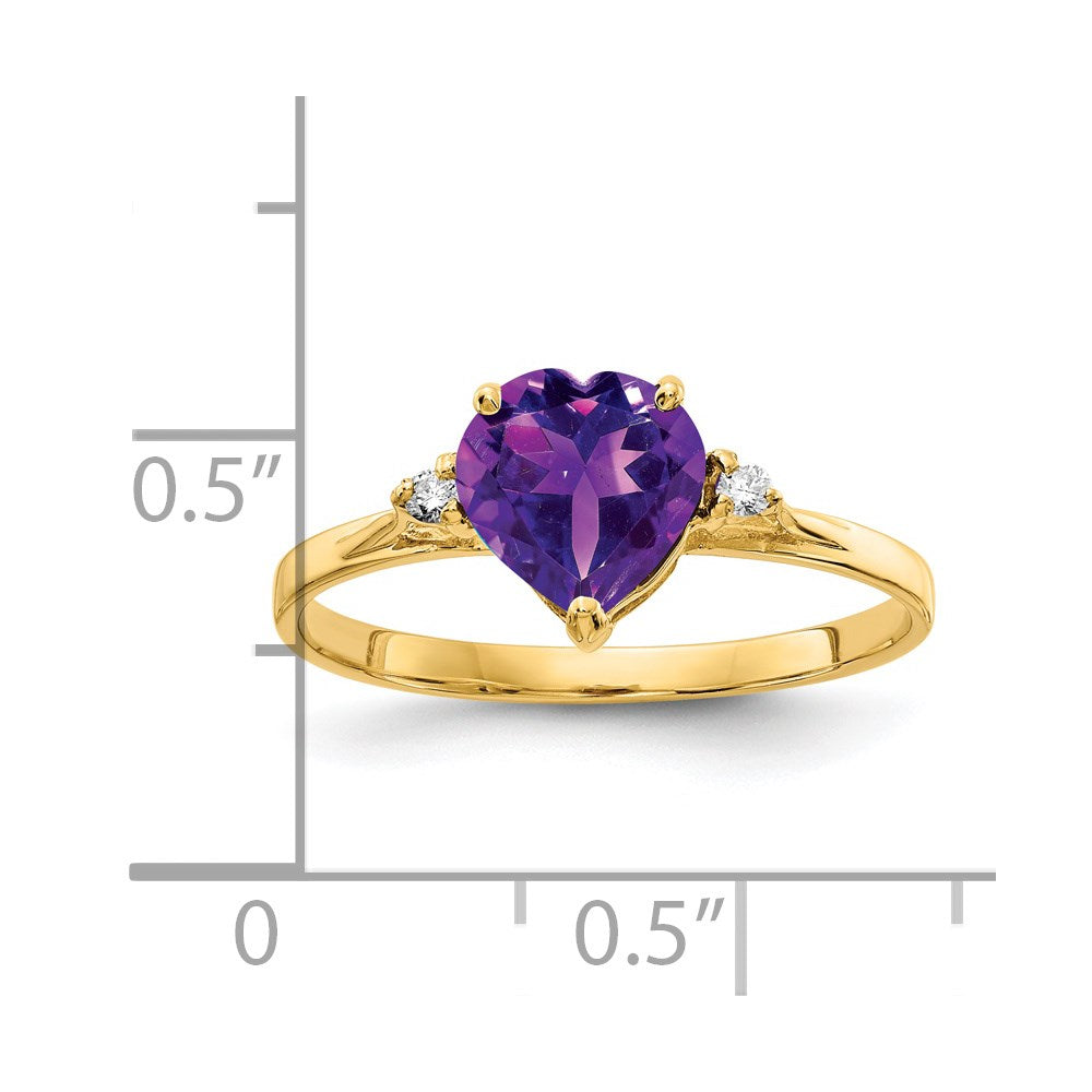 14k 7mm Heart Amethyst AA Diamond ring (1.24 grams)