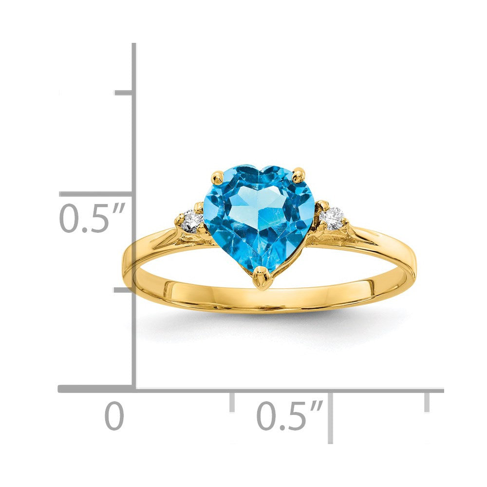 14k 7mm Heart Blue Topaz AA Diamond ring (1.24 grams)
