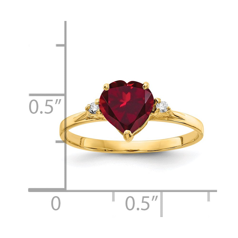 14k 7mm Heart Created Ruby AA Diamond ring (1.24 grams)
