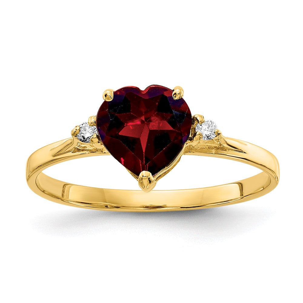 14k 7mm Heart Garnet AA Diamond ring (1.24 grams)