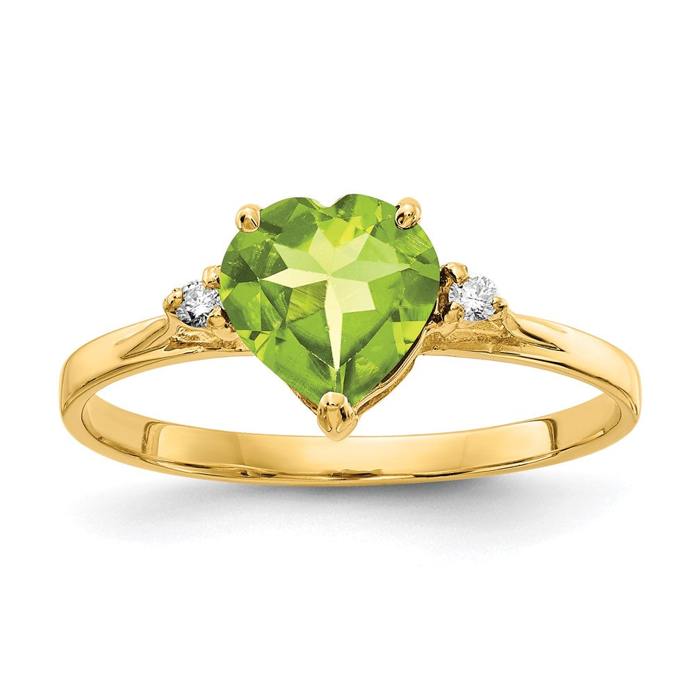 14k 7mm Heart Peridot AA Diamond ring (1.24 grams)