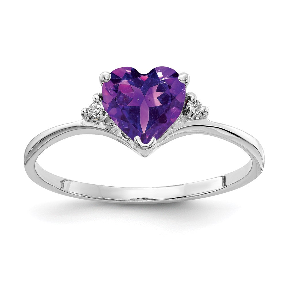 14k White Gold 6mm Heart Amethyst AA Diamond ring (1.23 grams)
