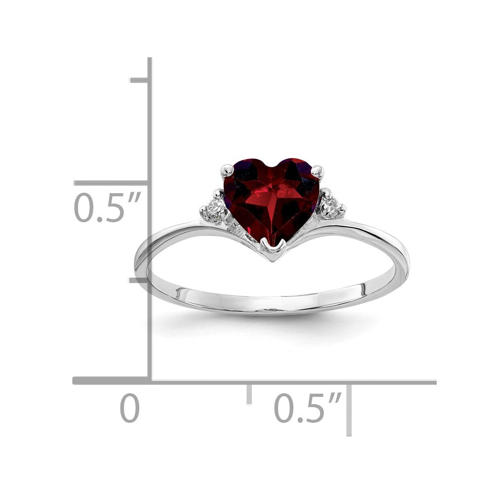 14k White Gold 6mm Heart Garnet AAA Diamond ring (1.23 grams)