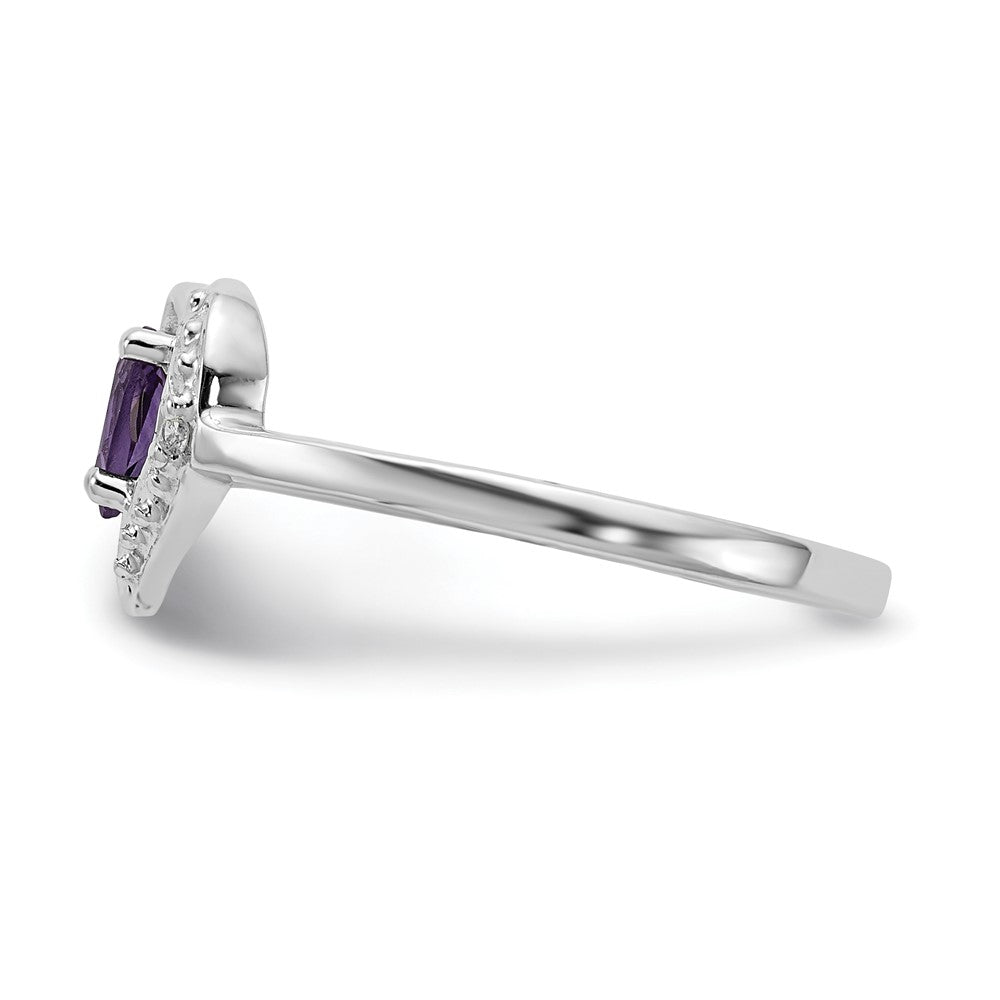 14k White Gold Polished .01ct. Diamond & 5x3 Pear Gemstone Heart Ring Mount (1.32 grams)