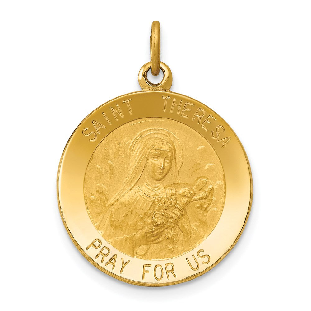 14k Yellow Gold 19 mm Saint Theresa Medal Charm (2.38 grams)