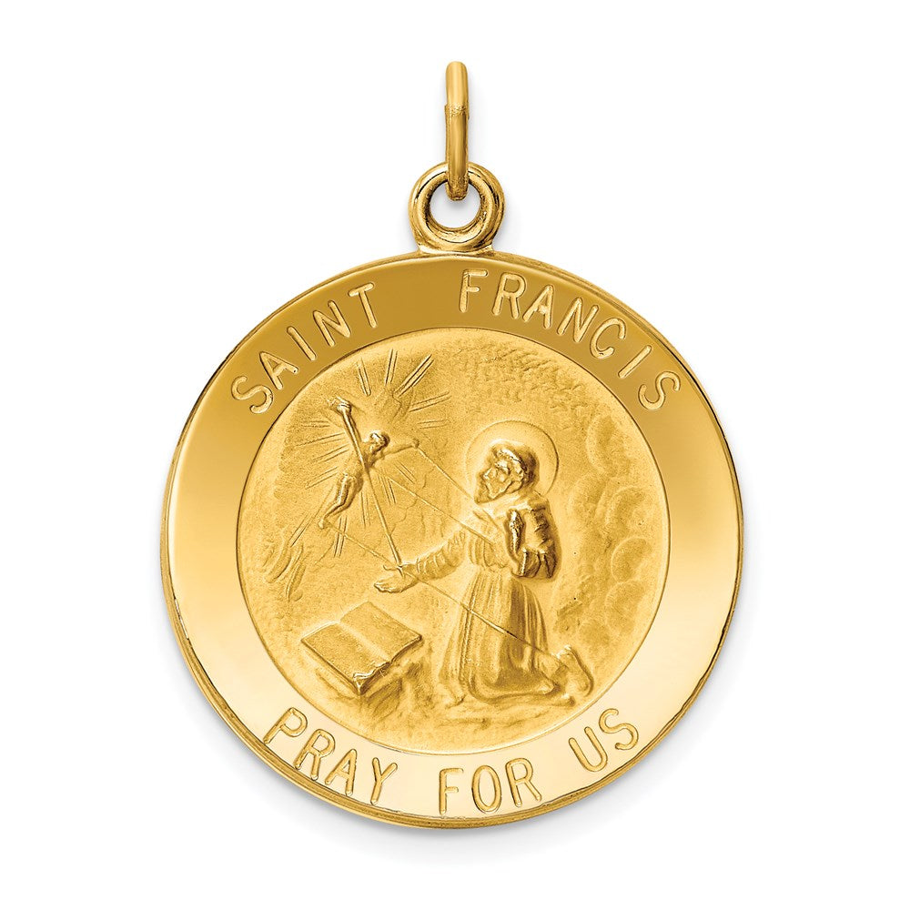 14k Yellow Gold 23 mm Saint Francis Medal Pendant (3.33 grams)