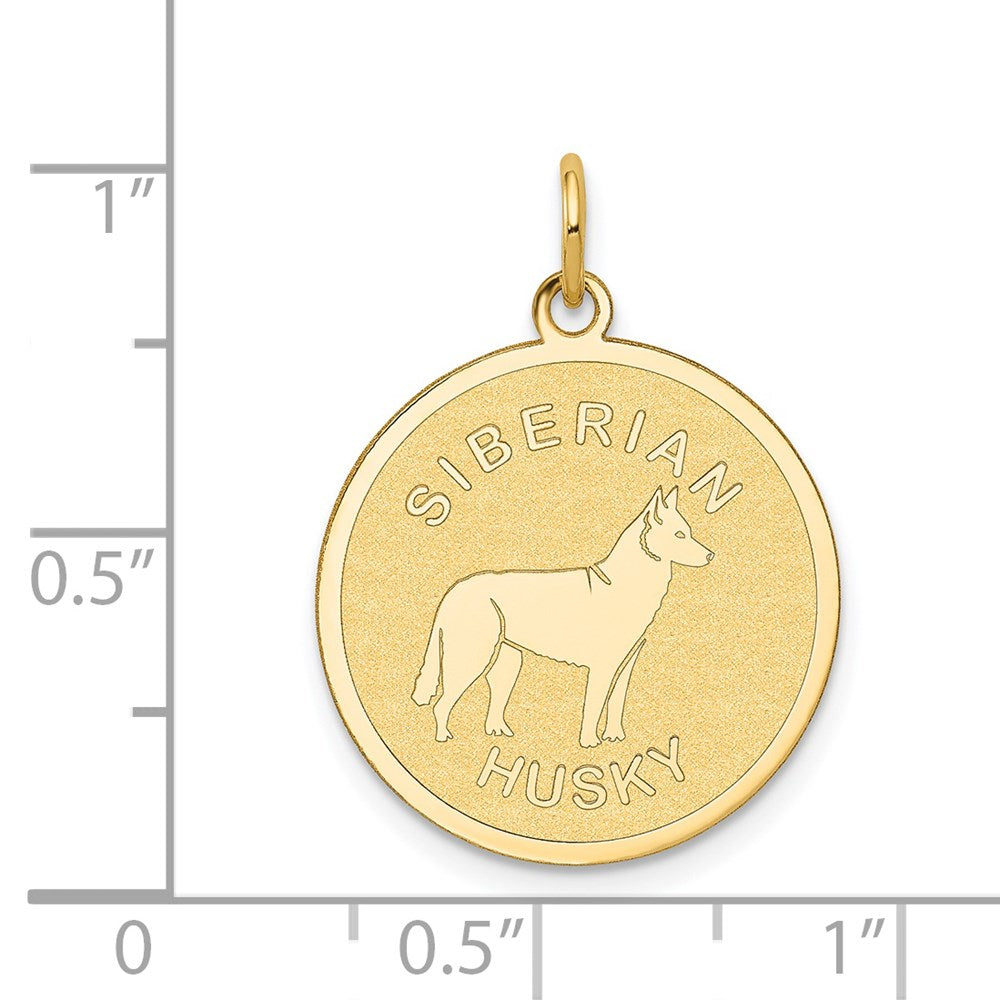 14k Yellow Gold 20 mm Siberian Husky Disc Charm (1.02 grams)